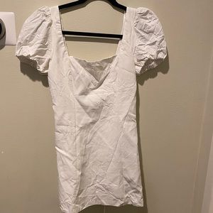 Zara White Mini Dress with Tie Back and Puff Sleeves